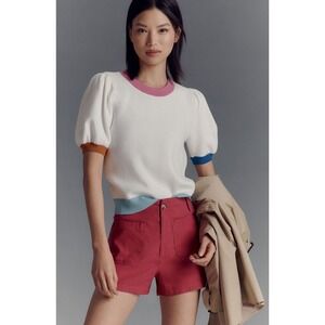 Anthropologie x Maeve Maxine Puff Sleeve Sweater Tee Cream Colorblock Small